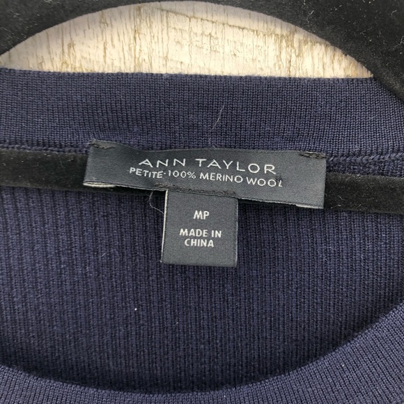 Ann Taylor | dark blue merino wool long sleeve top - Picture 3 of 5